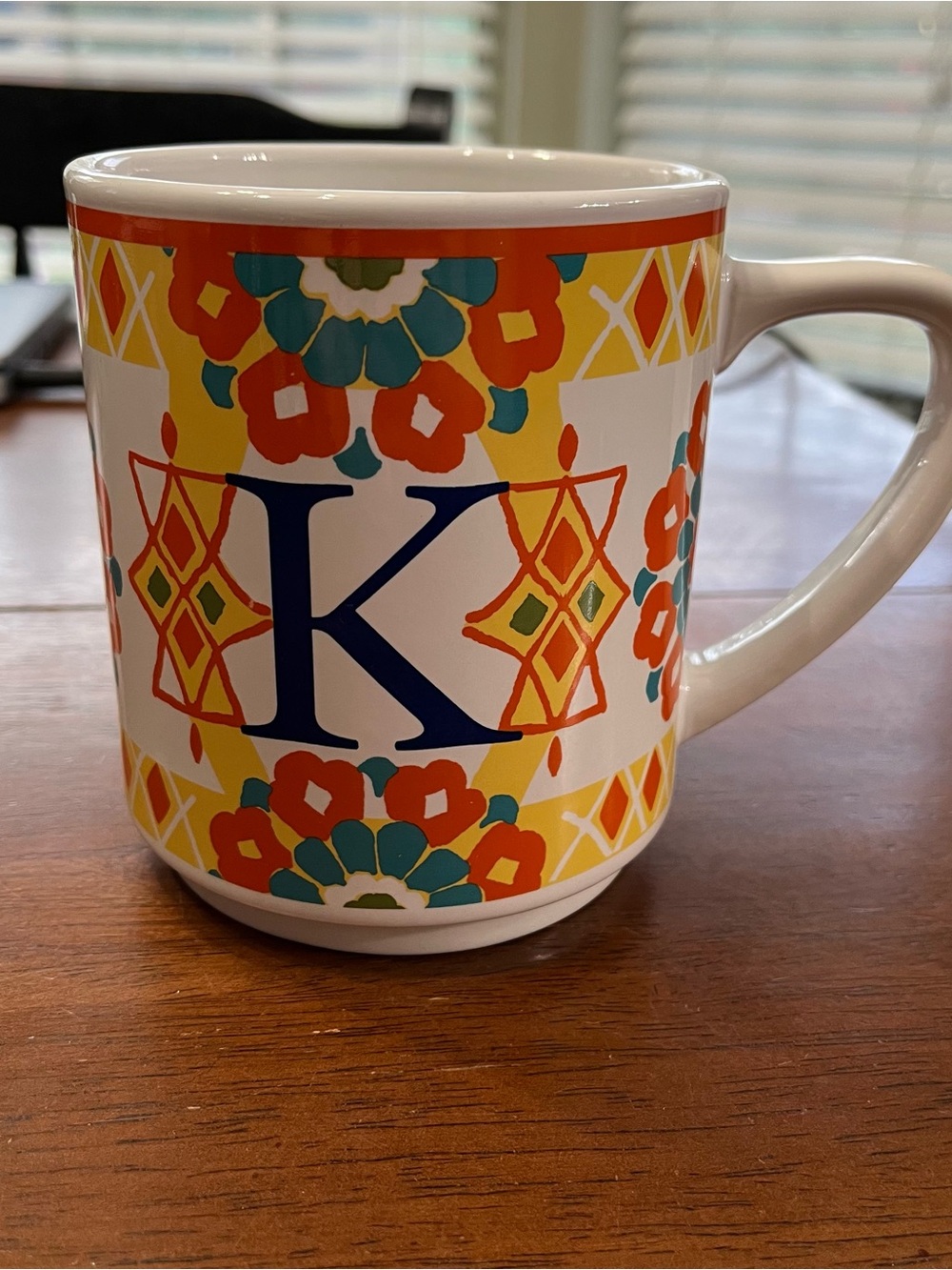 Monogram 'K' Colorful Floral Ceramic Mug - White and Multicolor